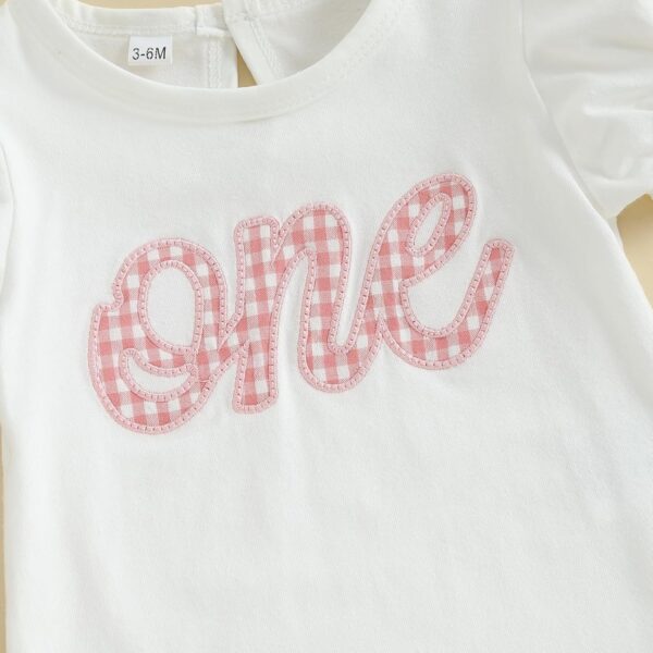 Baby Girl 1st Birthday Outfits Short Sleeve Romper Plaid Shorts Set Headband One Year Old Girl Birthday Outfits - Image 4