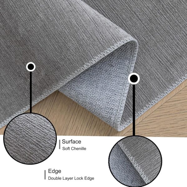 Short Pile Carpet, Area Rugs Machine Washable Room Rug Anti-Slip Rug, Soft Carpets Bedside Rugs for Bedrooms(Grey,60x120 cm) - Image 2