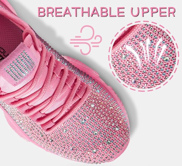 Lucky Step Girls Rhinestone Slip On Sneakers Kids Sparkly Lightweight Tennis School Knit Jelly Sole Glitter Walking Shoes Toddler - Image 5
