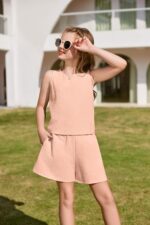 Arshiner Girls Toddler Summer Outfits Clothing Sets Short Casual Fashion Solid Color Tank Top and Shorts Sets Kids 2 Piece Clothing Set Beach Outfits 5-13 Years - Image 4