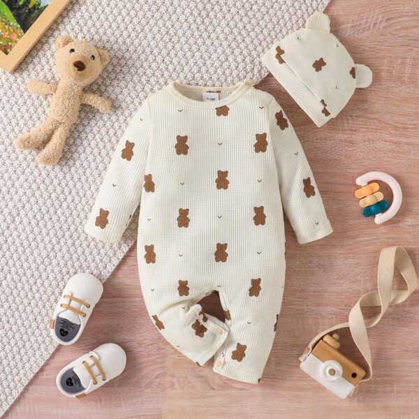 Baby Boy Romper Cute Bear Print + Bear Hat for Infant Baby Boy Outfit Set - Image 5