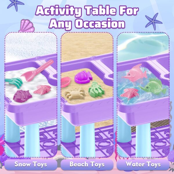 deAO Sand and Water Table for Toddlers, Outdoor Play Table Summer Toys with 23PCS Beach Toys, 2 Fishing Pool Toys, Sand Pit Water Table Children Garden Toys Activity Sensory Table for Kids (Purple) - Image 5