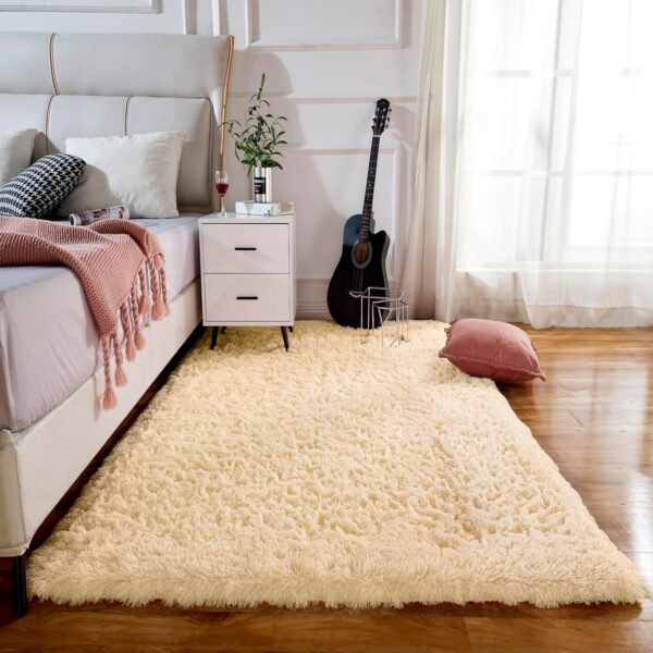 Ceneco Rugs Living Room,Beige Rugs for Bedroom,Small Fluffy Rug,Washable Non-Slip High Pile Soft Carpet,Shaggy Bedroom Mat(Beige, 80x120 cm) - Image 7