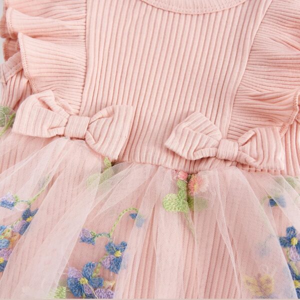 JiAmy Baby Girl Clothes Newborn Floral Embroidery Mesh Tulle Romper Toddler Ruffle Short Sleeve Bodysuit Spring Summer Baby Girl Dress for 0-24 Months - Image 4