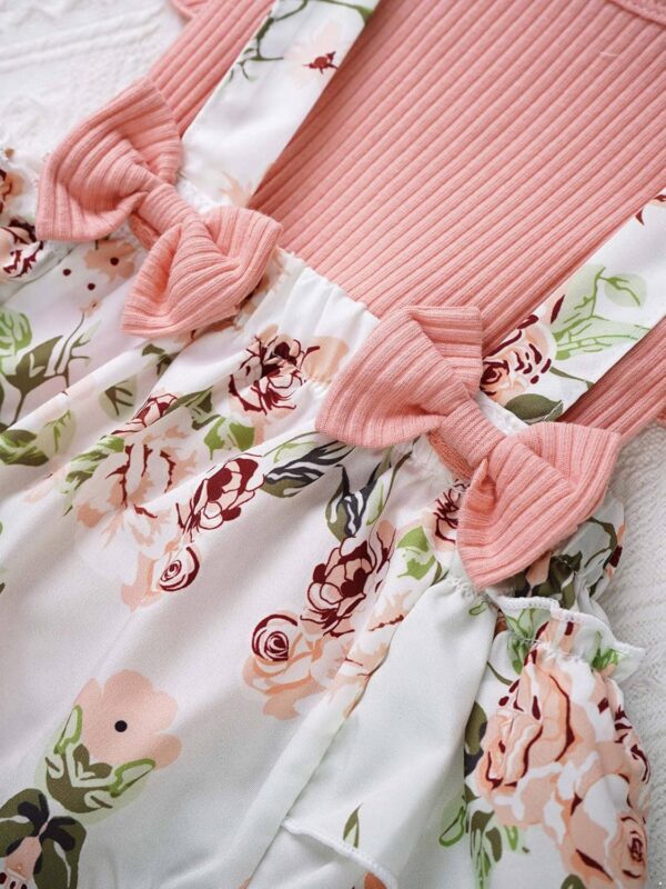 Newborn Baby Girls Summer Shorts Sets Ruffle Sleeve Shirt Top + Floral Suspender Shorts Bloomers + Headband Outfit - Image 6
