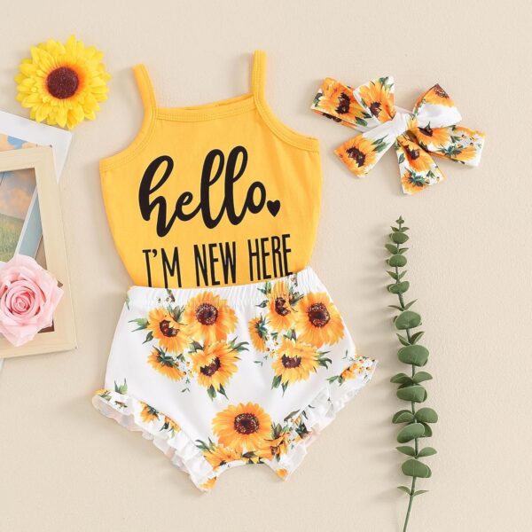 Dubute Newborn Baby Girl Summer Clothes Sleeveless Romper Bodysuit + Floral Bloomers Short + Headband Infant 3Pcs Outfit - Image 2