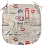 Ambesonne Tea Party Chair Seating Cushion Set of 4, London Newspaper Inspired Background with Grunge Elements Kiss Marks, Anti-Slip Seat Padding for Kitchen & Patio, 16"x16", Beige Navy Blue Red - Image 2