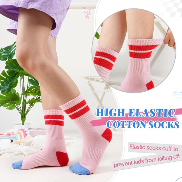 SEEYAN Girls Socks Kids Athletic Crew Sport Cotton Trainer Breathable Calf Softs Socks 6 Pairs - Image 2