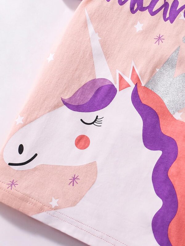 TCWWBB Toddler Girls Summer Short Outfits Clothes Set Kids Unicorn Bunny Animal Print Short Sleeve Cotton T-Shirt Dresses Tops and Shorts 2 Piece Crewneck Sleeveless Clothing Set Age 1-7 Years Old - Image 4