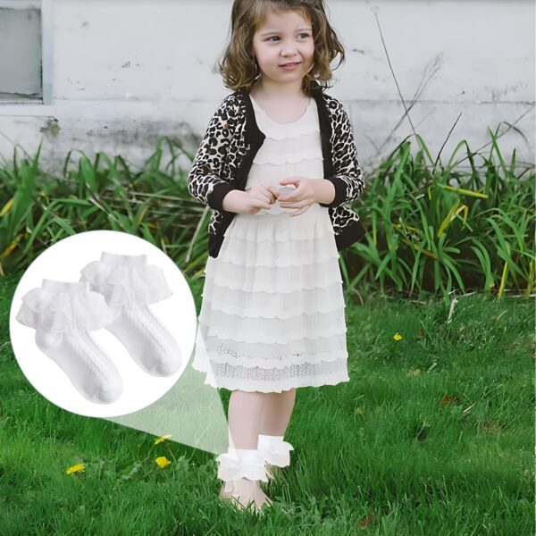 Elkuaie 6 Pairs of Girl Lace Cotton Ankle Socks, Cute Tassel Cotton Children's Ankle Socks, Suitable for Children Aged 4-6 Years Old (White+Pink+Yellow+Blue+Green+Purple) - Image 7