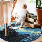 Round Rugs Living Room Starry-Night - 120cm Art Round Rugs Non Slip Area Rugs for Bedroom 402-03120 - Image 4