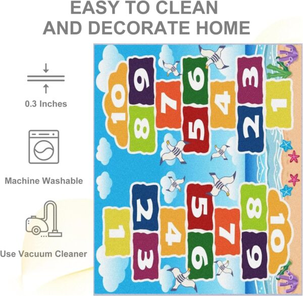 Playroom Rug for Kids Sky Ocean Beach Hopscotch Game Rugs, Area Rugs for Boys Girls Toddlers Bedroom Decorative Play Mat for Babies 1-6 Years (Sky Ocean Beach Hopscotch, Double Fun 120 x 180 CM) - Image 3