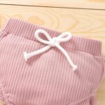 Infant Baby Girls Summer Knit Outfits 2 Piece Ribbed Sleeveless Romper Tops+Ruffle Bloomers Shorts Plain Clothes Set,SALES-CLEARANCE Pink 0-3 Months - Image 5