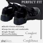 shelikes Girls Back to School Shoes Mary Jane Flat Shoes with Detachable Bow & Black Patent Shiny Ankle Strap - Image 5
