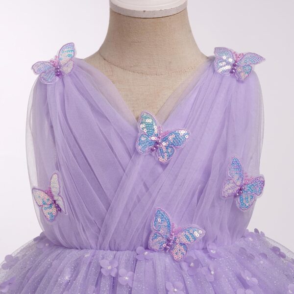 Baby Girls Flower Butterfly Birthday Cake Smash Dress Sleeveless V Neck Princess Glitter Ruffle Tulle Tutu Toddler Kids Formal Wedding Party Dress - Image 3