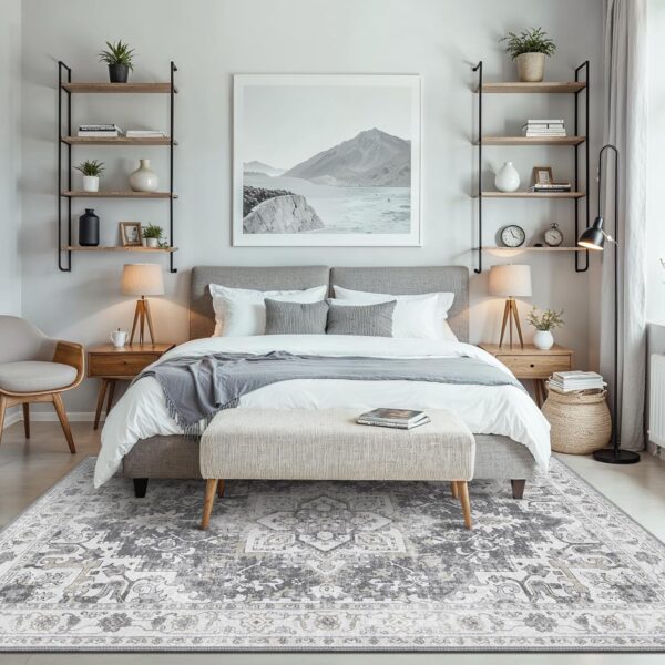 GENIMO Bohemian Rug 160x230cm Grey - Machine Washable Non-Slip Large Area Rug, Fade-Resistant Vintage Carpet for Living Room Bedroom | Non-Shedding Boho Design - Image 6
