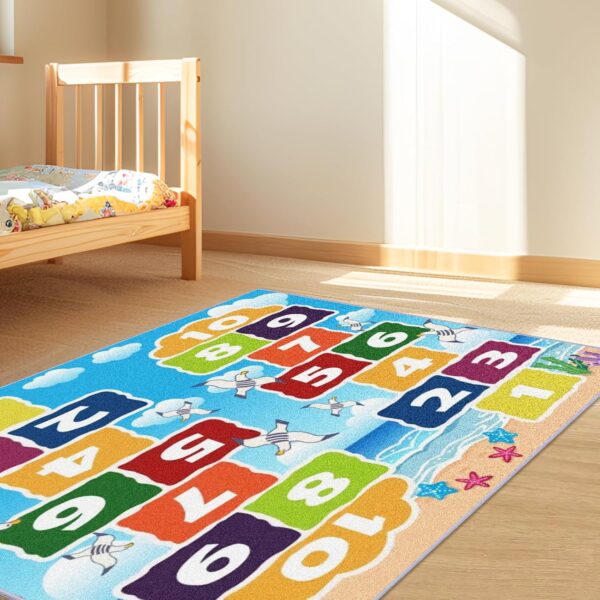 Playroom Rug for Kids Sky Ocean Beach Hopscotch Game Rugs, Area Rugs for Boys Girls Toddlers Bedroom Decorative Play Mat for Babies 1-6 Years (Sky Ocean Beach Hopscotch, Double Fun 120 x 180 CM) - Image 7