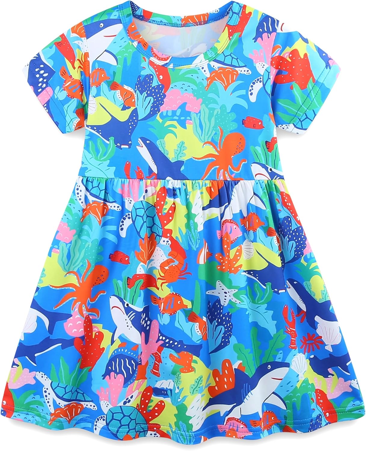 818oxxWcBYL._AC_SL1500_.jpg TCWWBB Girls Summer Dresses Unicorn Butterfly Floral Rainbow Casual Dress Polyester Shirt Short Sleeve Sleeveless Dress for Kids Age 2-8 Years Old - Image 1