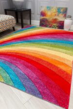 Candy Multicoloured Rainbow Design Rug. Available in 6 Sizes (160cm x 220cm)