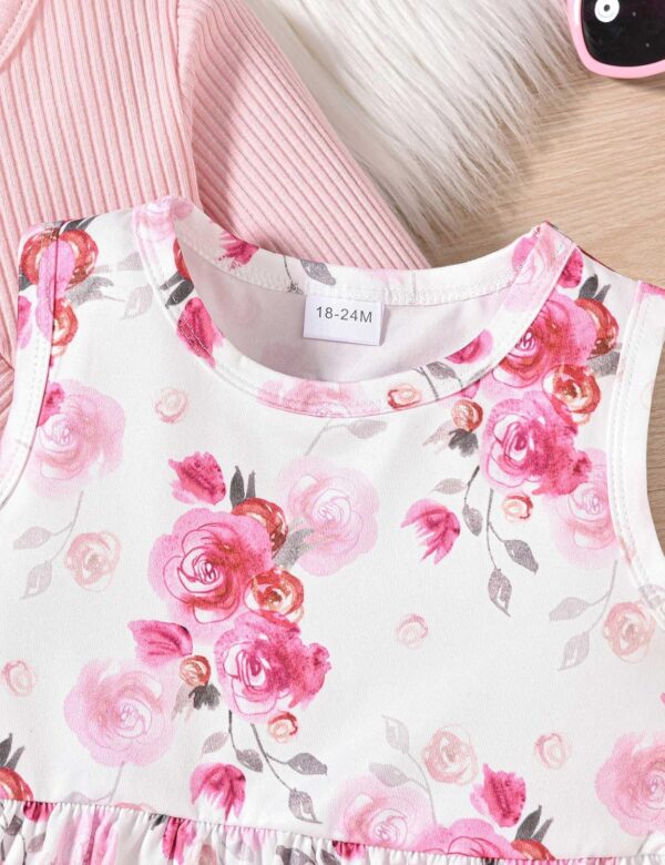 puseky Toddler Baby Girls Dress and Cardigan Set Baby Girl Floral Print Sleeveless Dress and Coat 2Pcs Fall Outfits Set - Image 5