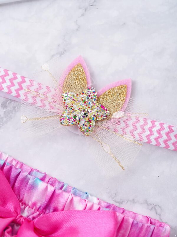 inlzdz Baby Girls Tie Dye Satin Ruffle Bow Bloomers Diaper Covers & Headband Set for Photography - Image 5