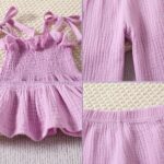 Yanmucy Baby Girl Summer Clothes 2PCS Ruffle Sleeveless Cami Tops and Long Pant Set Toddler Infant Soild Ribbed Outfis - Image 5