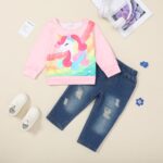 SOLOYEE Kids Clothes 2pcs Girls Clothing T Shirt & Jeans Set for 12Months-5T Girls Perfect as Birthday or Baby Easter Outfit - Image 2