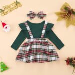 Baby Girl Clothes Newborn Dress Set Long Sleeve Ruffle Romper Plaid Suspender Skirt Overall Dress Bow Headband Infant Outfits for 0-24M - Image 6