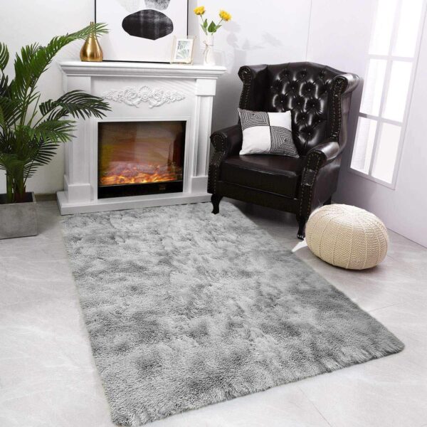 Area Rugs Soft Fluffy Shaggy Rugs Living Room Grey Large Modern Plush Rug High Pile Non-Slip Bedroom Carpet Floor Mat Nursery Bedside Rug (Grey White, 80 x 120 cm) - Image 3