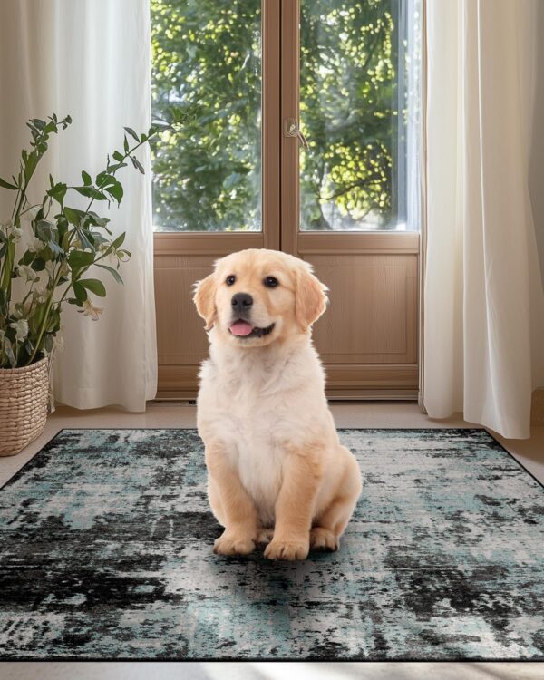 90x150 cm Modern Abstract Rugs Living Room Non-Slip Soft Low-Pile Washable Rug for Hallway, Bedroom, and Kitchen-Blueblack - Image 9