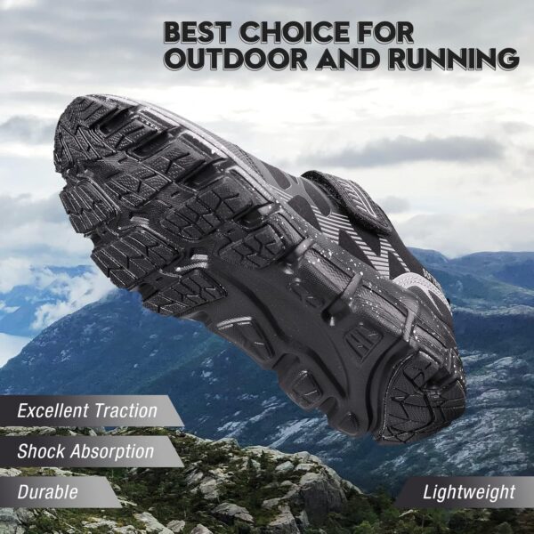 UOVO Boys Trainers Kids Walking Shoes Low-Top Sneakers Children Waterproof Trekking Hiking Footwear Running Shoes Black Blue Gray Size 9 UK Child to 5.5 UK - Image 3