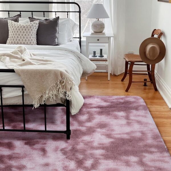 FVVRAX Area Rugs Living Room Rug, Soft Fluffy Shaggy Bedroom Rug Floor Carpet, Large Carpets for Kids Girls Dorm Nursery Bedside Rug, 140x200cm, Tie Dyed Dark Pink - Image 6