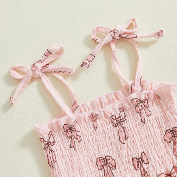 Yoisdtxc Toddler Baby Girl Clothes Summer Tie-Up Ruffle Tops Cotton Linen Pants Set Infant Smocked 2Pcs Outfit - Image 5