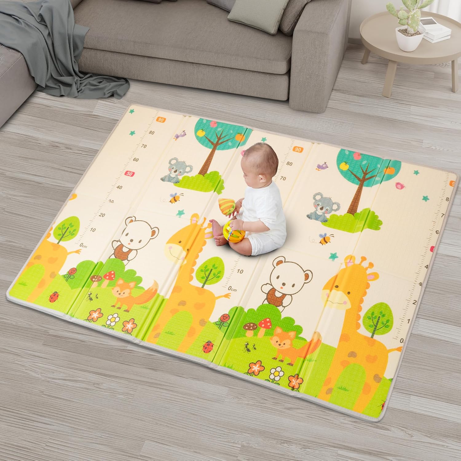 81C42E5TzAL._AC_SL1500_.jpg YumYum's Baby Play Mat - 200x150cm Double-Sided - Soft Waterproof Floor - Foldable Playmat for Toddlers & Infants - Baby Crawling & Playing Mat - for Playroom & Nursery Activity - My Animal Friends - Image 1