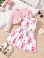 puseky Toddler Baby Girls Dress and Cardigan Set Baby Girl Floral Print Sleeveless Dress and Coat 2Pcs Fall Outfits Set - Image 2