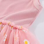 IWEMEK Toddler Kids Baby Girls Daisy Dress Spaghetti Strap Ribbed Knit Tulle Tutu Dresses Flower Girl Wedding Party Bridesmaid Birthday Pageant Prom Dresses Ball Gown - Image 4