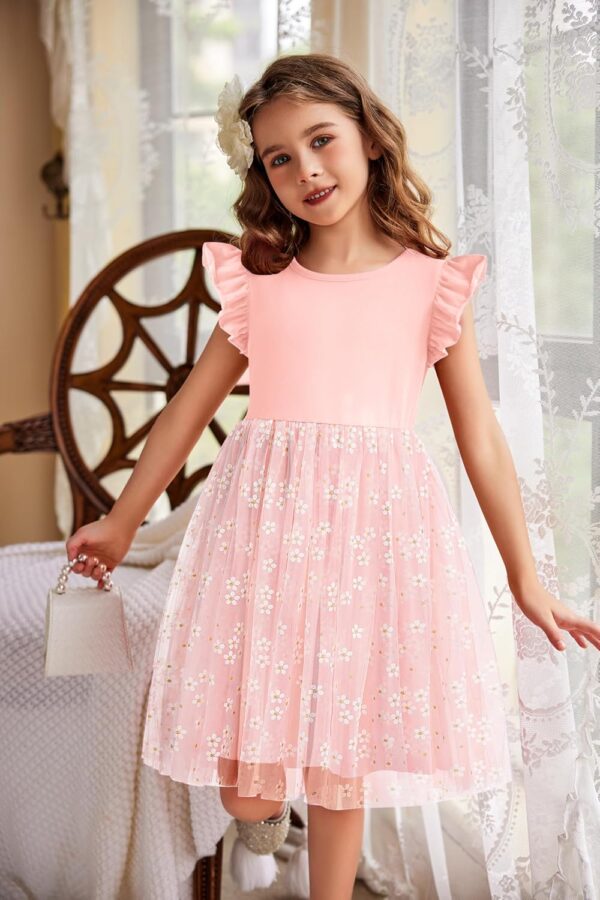 Arshiner Girls' Dresses Toddler Tulle Dress Flying Sleeves Princess Dress Festive Dress Tutu Children's Dress Cotton Party Dress Birthday Wedding Summer Dress 2-7 Year - Image 4