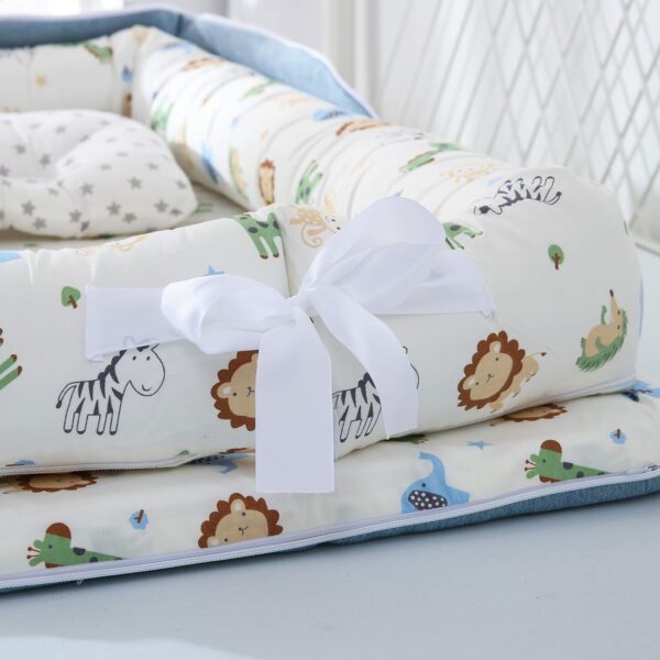 Baby Lounger with Pillow,Baby Lounger for Newborn Portable,Baby Nest Cosleeping for Baby in Bed Adjustable Size & Strong Zipper Lengthen Space to 24 Months(Animal World Blue) - Image 4