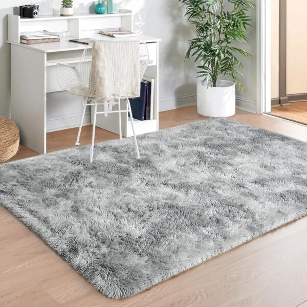 ASIinnsy Area Rugs Soft Fluffy Shaggy Rugs Living Room Grey Large Modern Plush Rug High Pile Non-Slip Bedroom Carpet Floor Mat Nursery Bedside Rug (Grey White, 120 x 160 cm) - Image 4