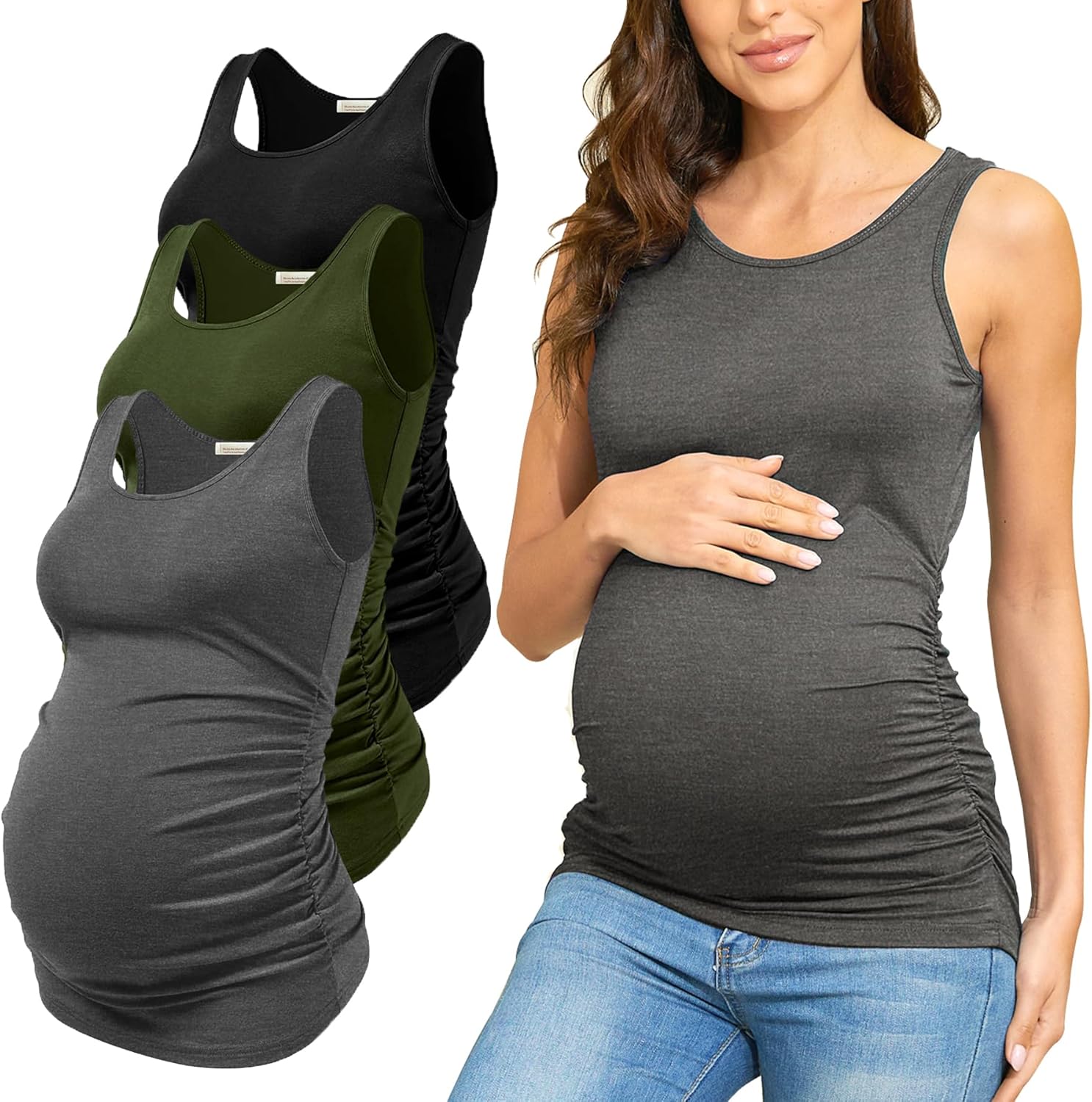 81D81CucddL._AC_SL1500_.jpg Summer Women's Maternity Tank Top Comfy Sleeveless Maternity Clothes (3 pcs) - Image 1