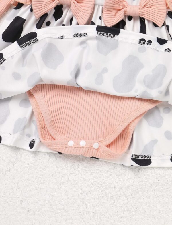 OMEWEE Baby Girl 1st Birthday Outfit Long Sleeve Romper Dress Floral/Cow/Candy Print Dress with Headband Socks 3PCS Spring Clothes Cake Smash Party Photograph - Image 4