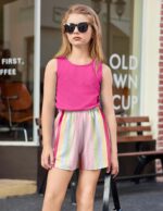 Arshiner Girls Toddler Summer Outfits Clothing Sets Short Casual Fashion Solid Color Tank Top and Shorts Sets Kids 2 Piece Clothing Set Beach Outfits 5-13 Years - Image 4