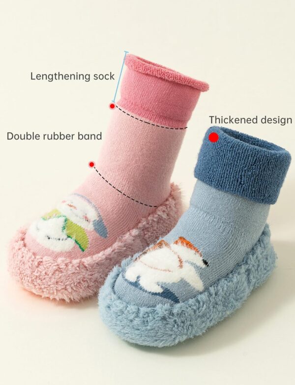 FEOYA Baby Slippers Socks 3 Pairs Anti Slip Infant Baby Floor Sock Slippers Newborn Boys Girls Breathable First Walking Shoes Winter Thermal Step Socks Christmas Baby Gift - Image 6