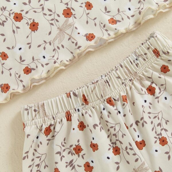 Baby Girls Summer Two Piece Outfits Floral Print Crew Neck Short Sleeve Top Lettuce Trim Elastic Shorts Set Toddler Girl Sets Kids Clothes - Image 4