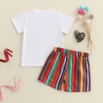Toddler Kid Girls Summer Outfit Animal Embroidery Short Sleeve Top Colorful Stripes Elastic Waist Shorts Set 2Pcs Clothes Set - Image 4