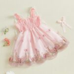 Himllauen Baby Girl Ruffle Sleeveless Dress Toddler Girl 3D Bufferfly Flower Tulle Dress Square Neck Princess Wing Party Dress for Little Girl - Image 2