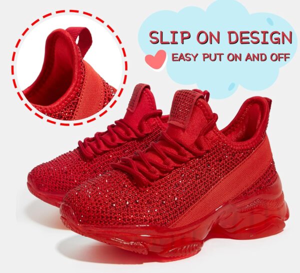 Lucky Step Girls Rhinestone Slip On Sneakers Kids Sparkly Lightweight Tennis School Knit Jelly Sole Glitter Walking Shoes Toddler - Image 3