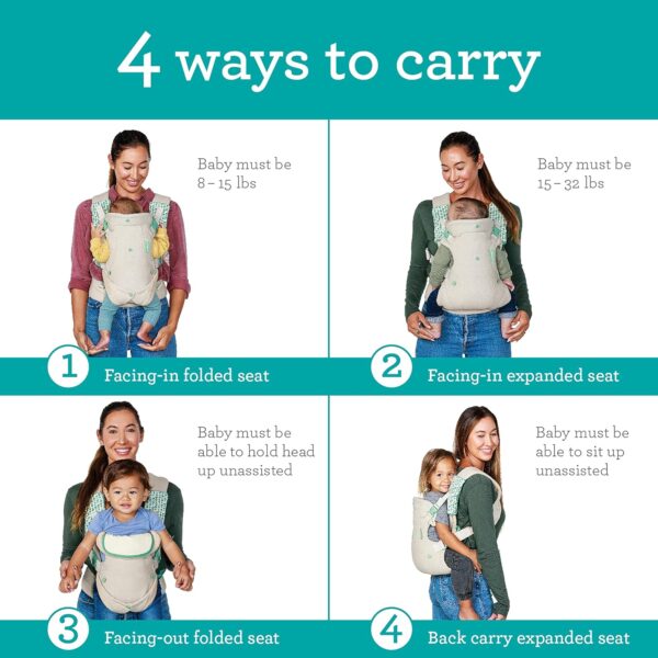 Infantino - Flip 4-in-1 Nature & Nurture Convertible Carrier - 4 Positions - Adjustable Lumbar - Waist Belt - Head Support - Ergonomic Seat - Padded Shoulder Straps - Recycled Materials - 1 Unit - Image 2