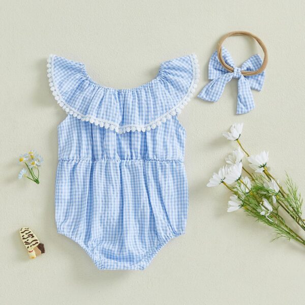 Baby Girl Romper Outfit Plaid Print with Headband Cute Romper Bodysuit Summer Newborn Clothes for Baby Girls 0-24 Months - Image 6