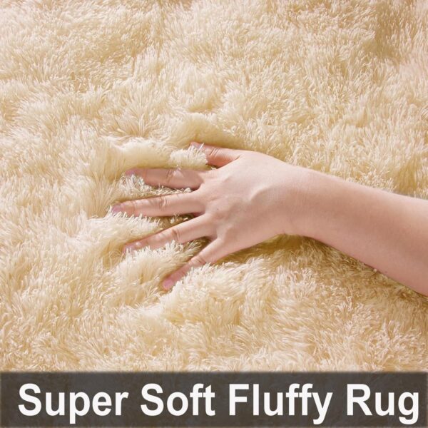 Ceneco Rugs Living Room,Beige Rugs for Bedroom,Small Fluffy Rug,Washable Non-Slip High Pile Soft Carpet,Shaggy Bedroom Mat(Beige, 80x120 cm) - Image 3